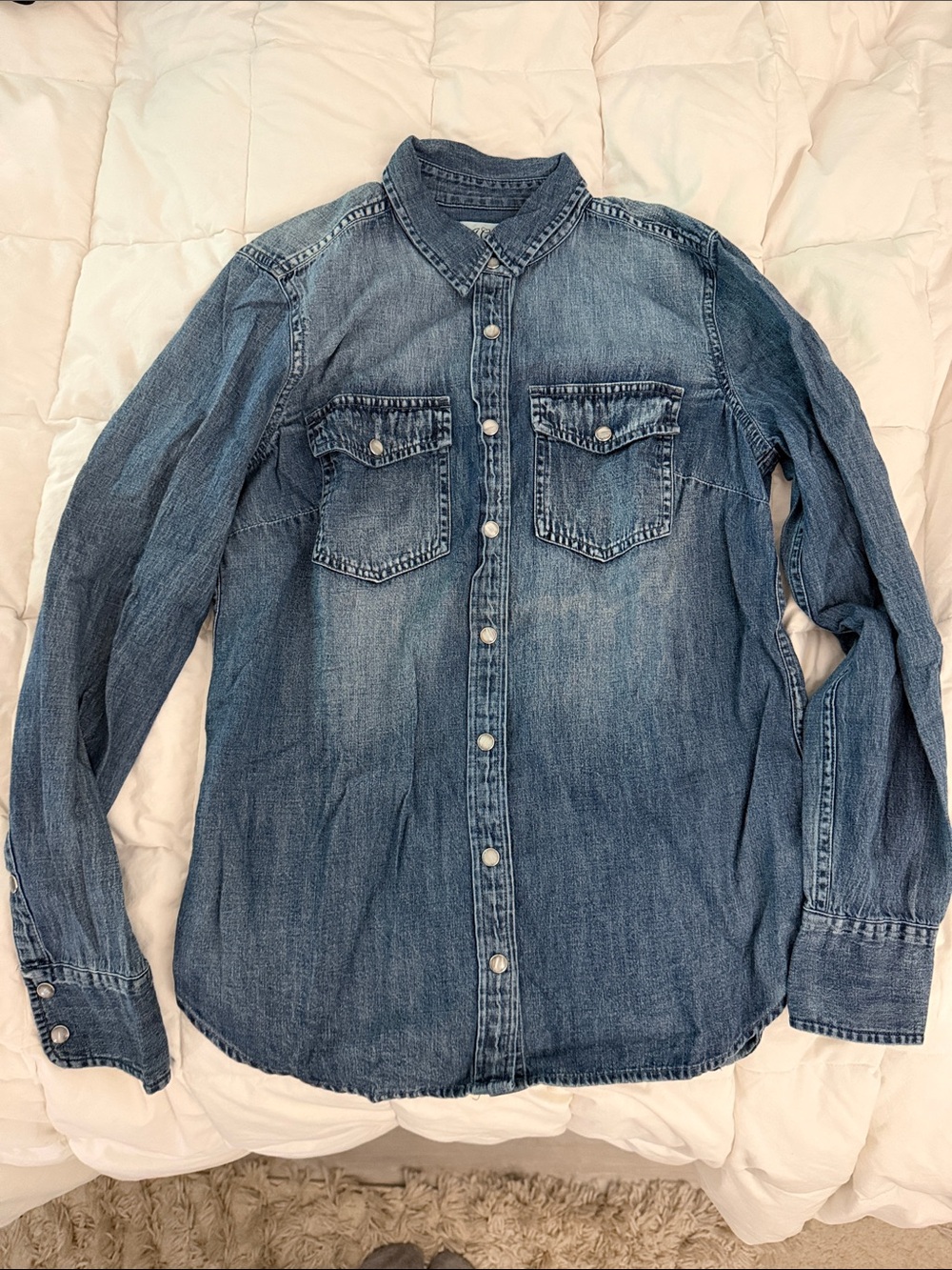 J. Crew Denim Chambray Button Down Shirt Medium Wash Size 2